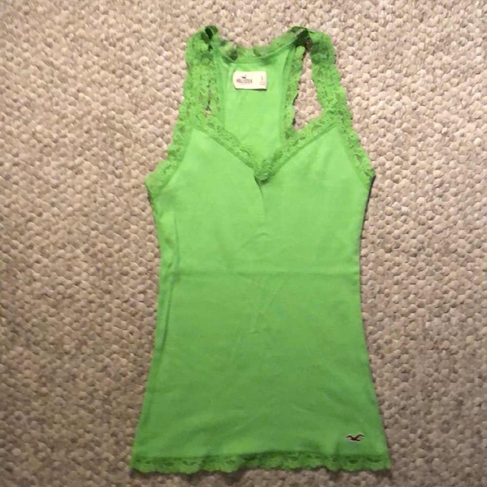 Beautiful Hollister green racerback tank top. Size small. Adorable lace detail.